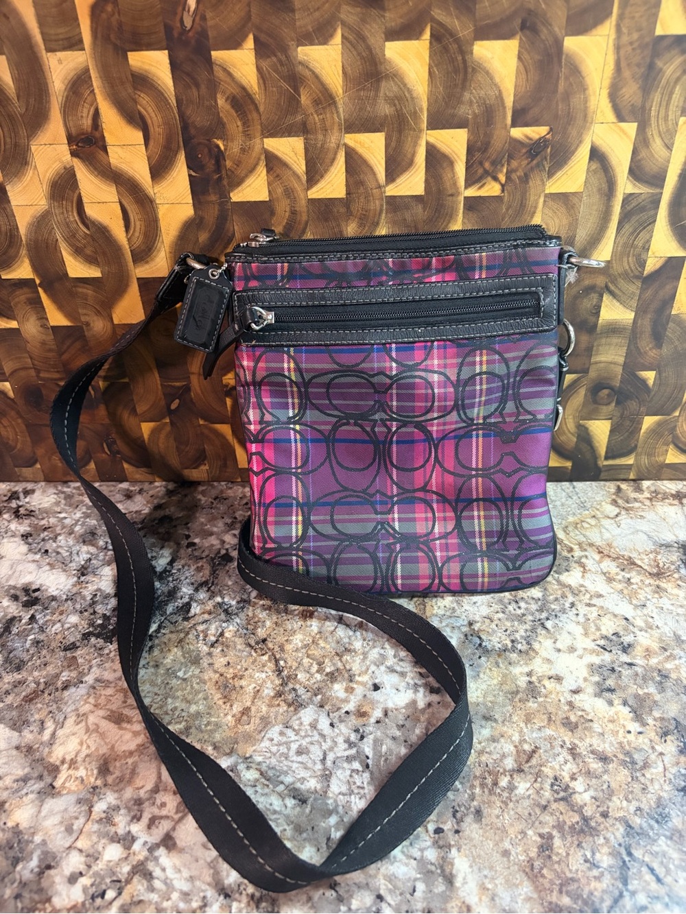 Coach Pink & Purple Signature Plaid Crossbody Bag